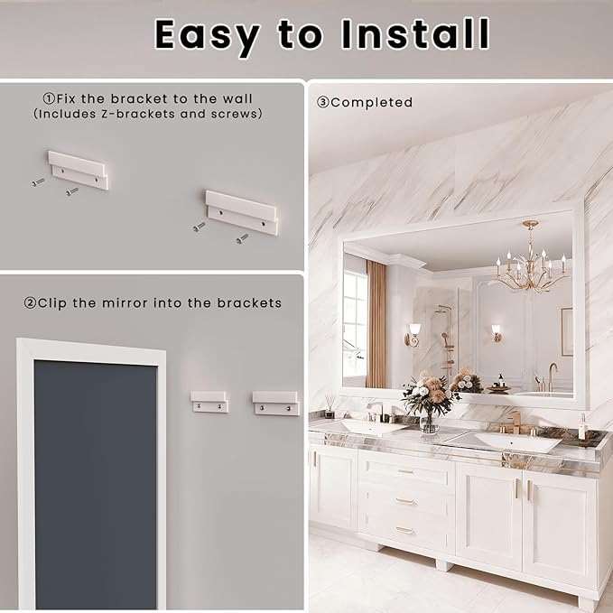 Amorho Bathroom Mirror, 60x40 Inch White Framed Bathroom Mirrors for Over Sink, Wall-Mounted Mirrors for Bedroom, Living Room, Entryway(Horizontal/Vertical).