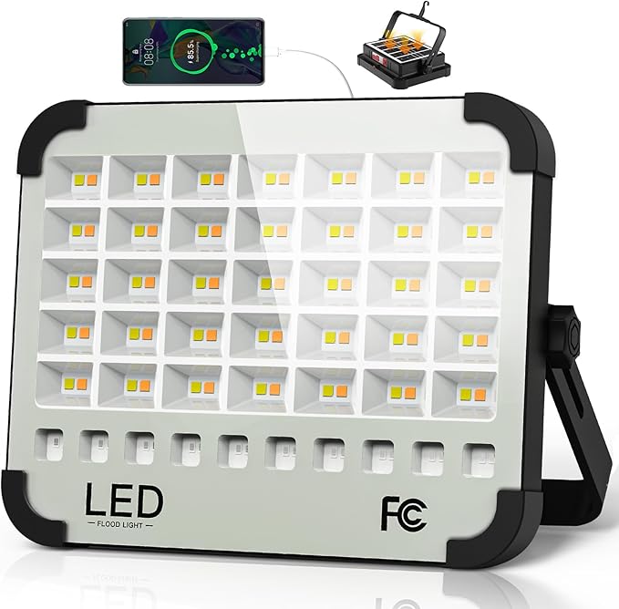 300W LED Solar Work Light, Sinear 26000LM Magnetic Portable Light, 26000mAh Rechargeable with 5 Modes, IP66 Waterproof for Outdoor Camping, Car Repair, Building, Workshop, Garage, Emergency