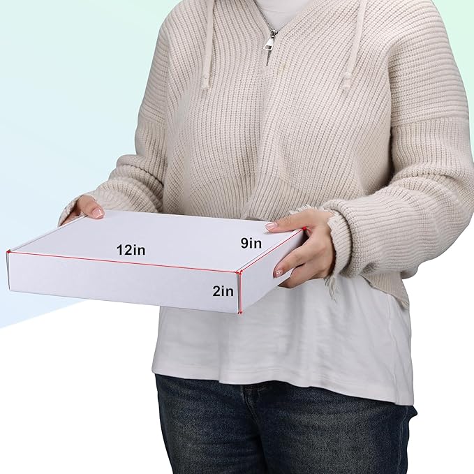 MEBRUDY 12x9x2 Inches Shipping Boxes Pack of 25, White Corrugated Cardboard Box for Mailing Packing Literature Mailer