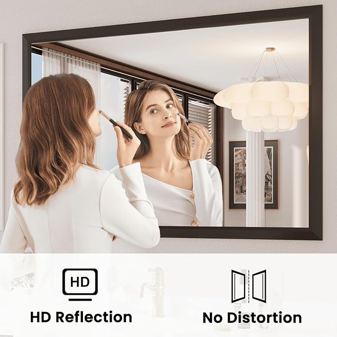Amorho Bathroom Mirror Black, 55x40 Inch Thick Metal Framed Wall Mirrors, Suitable or Bedroom, Living Room, Entryway, Rectangle Wall-Mounted Mirrors(Horizontal/Vertical).
