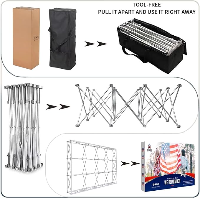 Fabric Pop Up Display Stand Custom Exhibit Booth Trade Show Backdrop Display Banner Collapsible Pop-Up Backdrop with Stand 15x7.5 FT