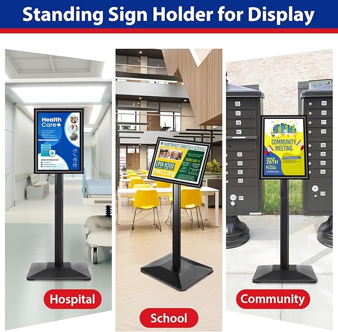 Business & Store Sign Holders 8.5x11inch 3Pack Adjustable Floor Standing Sign Holder with Heavy Duty Display Stand (Black, Silver)