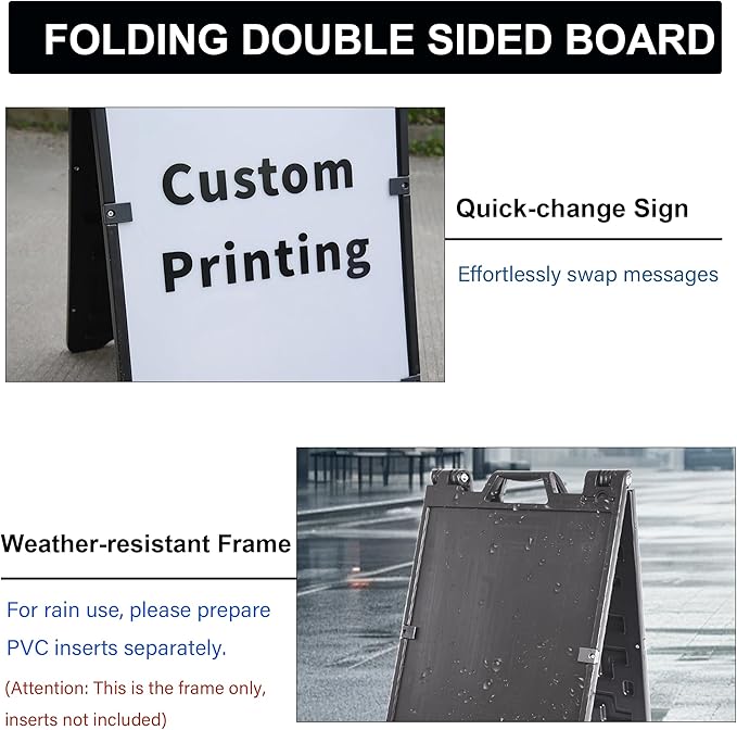OrangeStar A-Frame Sidewalk Sign 24 x 36 Inch Folding Double Sided Sandwich Board Plastic Outdoor Advertising Signboard for Restaurant, Business, Events, Grey (Frame only)