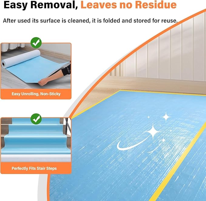Temporary Floor Protection for Construction, Painting, Renovation, Protector Film for Hardwood Floors, Surface Carpet Protection Film, Tile&Hard Protection Covers 325 sqft