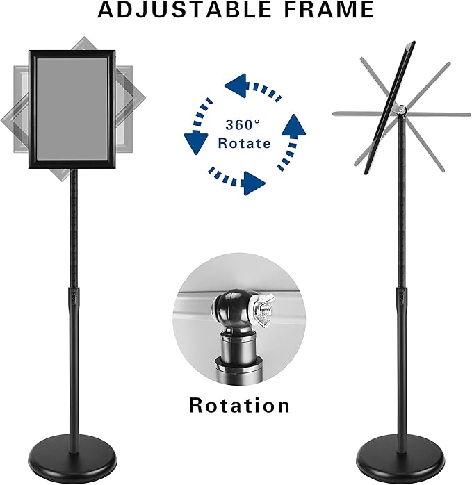 8.5x11 Inch Adjustable Sign Holder Poster Stand, Heavy Duty Floor Sign Stand with Aluminum Snap Open Frame for Vertical and Horizontal Sign Displayed(Black)