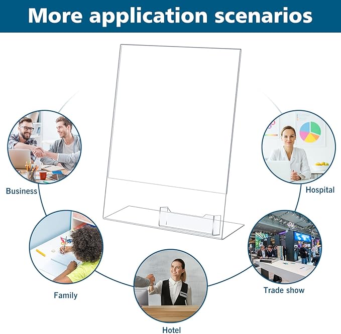 Remerry 12 Pcs Acrylic Sign Holder with Business Card Holder Slanted Paper Stand Clear Brochure Display Stand Heavy Duty Plastic Signs for Office Table Advertisement Flyer (8.5 x 11 Inch)