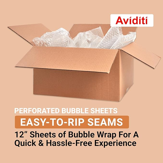 Aviditi Bubble Wrap Roll 1/2" x 24" x 50' Long (100 Sq Ft) Cushioning Wrap for Packing, Moving, Mailing & Shipping Supplies, Large Perforated Bubble Sheets Packaging Material for Fragile Items