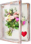 TJ.MOREE Flowers Shadow Box Display Case 13 x 16 Vintage Large Shadow Box Frame with Glass Window Door Farmhouse Deep Picture Frame Wedding Bouquet Memorabilia Photos Memory Box - White Pink