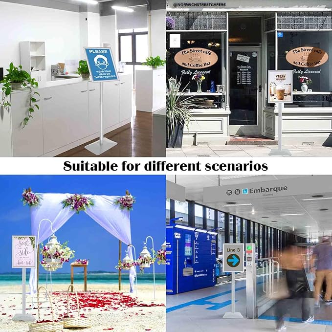 Sign Stand for Display, 11lbs Integrated Rod Heavy Duty Pedestal Floor Signage Stand Holder, for Outdoor or Indoor Advertising (8.5 x 11, Silver)
