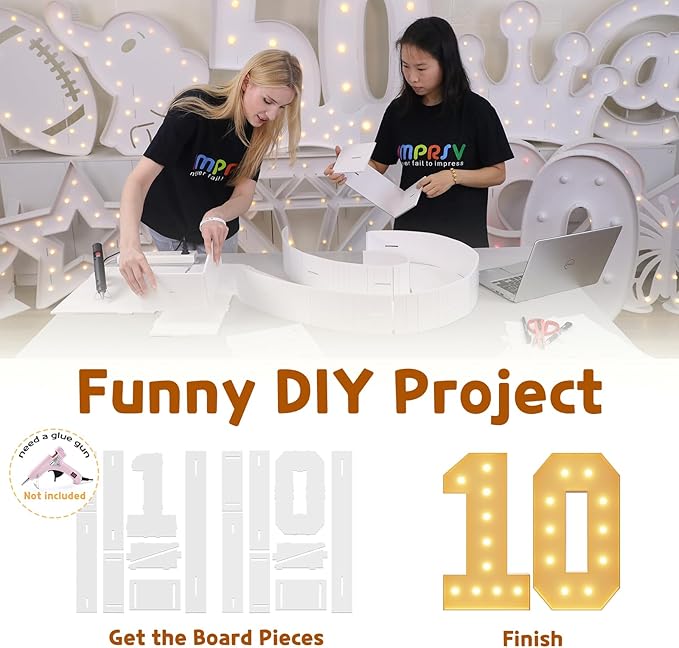 Imprsv 4FT Light Up Numbers, Marquee 10th Birthday Decorations for Girls Boys, Large Light Up 10th Birthday Women Foam Board Anniversary Party Decorations Arch Kit (DIY)