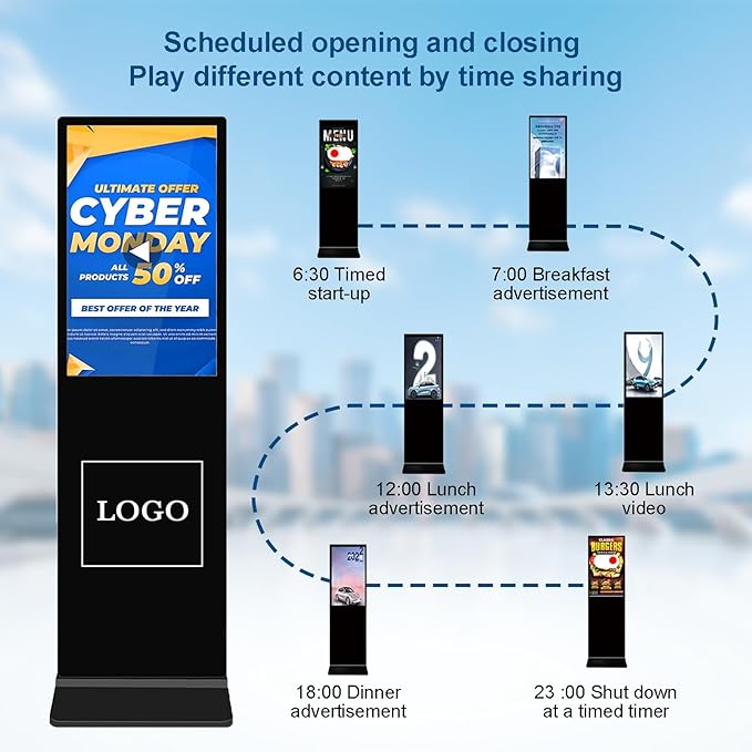 55 Inch Digital Signage Display, 4k Floor Standing LCD Touch Interactive Display Screen,with WiFi USB/App Software Input Digital Totem Auto Ad Player Android 14