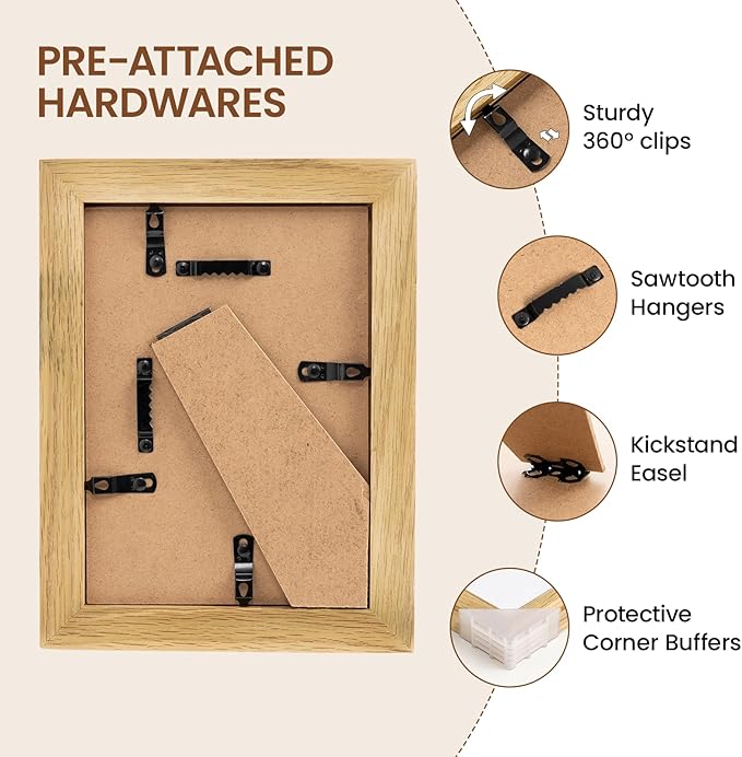 Natural Oak 5x7 Picture Frames Mat to 4x6 Picture Display Set of 3,Original Wood Handcrafted 5x7 Wooden Photo Frame with Tempered Glass Graduation Family Wedding Pictures Tabletop & Wall Decor