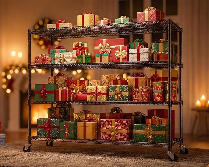 PrimeZone 4 Packs 48" W x 24" D x 81" H Heavy Duty Wire Storage Shelves with Wheels, 5 Tier Adjustable NSF Certified Garage Shelving Unit, Rolling Metal Organizer Shelf Rack for Warehouse, Pantry