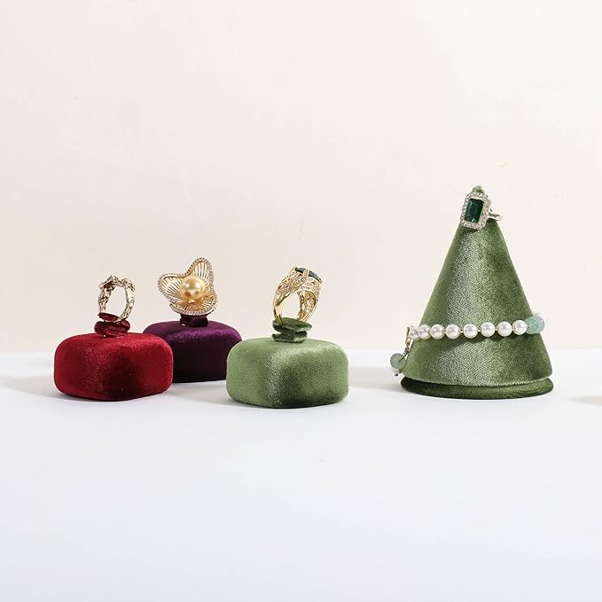 GemeShou Green Ring Display Stand for Jewelry, Velvet Single Ring Holder for selling, Cute Jewelry Display for Show【Green】