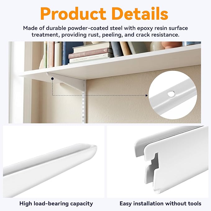 10 Pack Adjustable Shelf Brackets Shelving Brackets Heavy Duty, Double Track System Metal Stand, Metal Upright Track Stands for Adjustable Closet Systems Closet Organization, 11.5 Inches