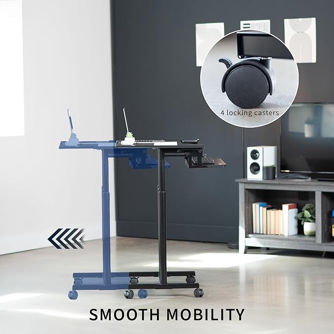 VIVO Mobile Height Adjustable Table, Stand Up Desk Cart with Sliding Keyboard Tray, Computer Workstation, Rolling Presentation Cart, Black, CART-V06A