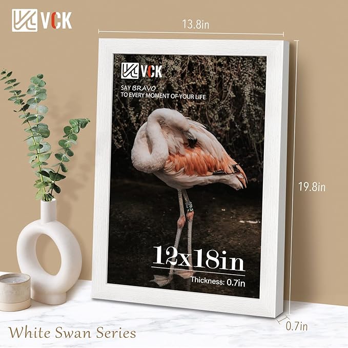 VCK Poster Frames 12x18 White Set of 5,Solid Wood Picture Frames for Wall Mounting Hanging Art and Puzzle Frame