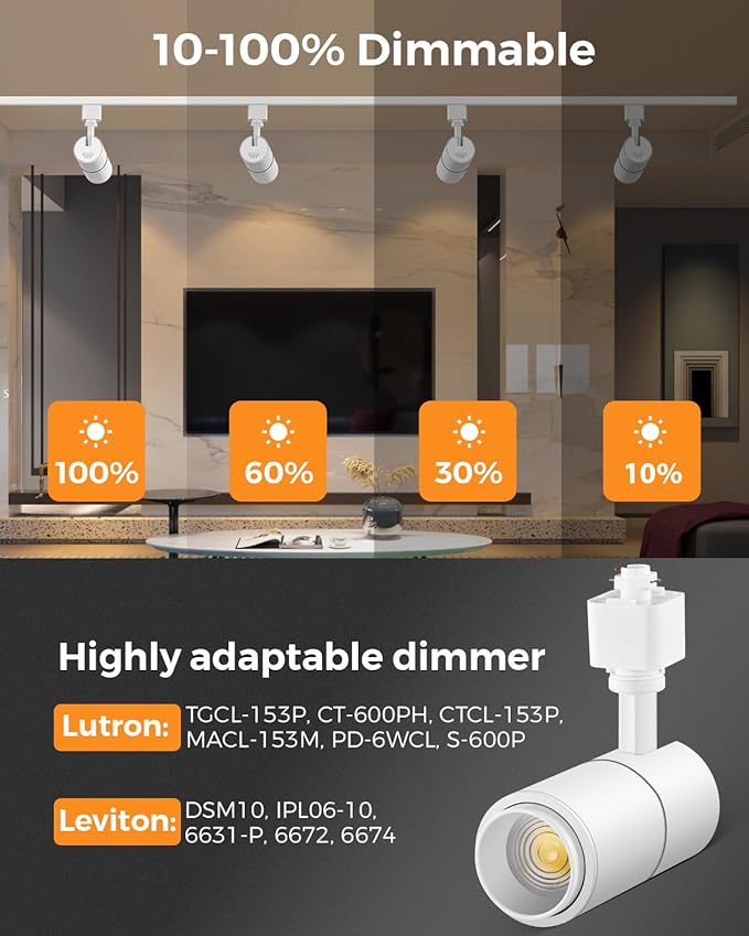 VANoopee 3-Color Zoomable 10W LED Track Lighting Heads H Type Track Light Heads Dimmable Bright Ceiling Spotlight Fixtures Accent Art, 3000K 4000K 5000K Adjustable, CRI90+ 15°-60° 1000lm White 6 Pack