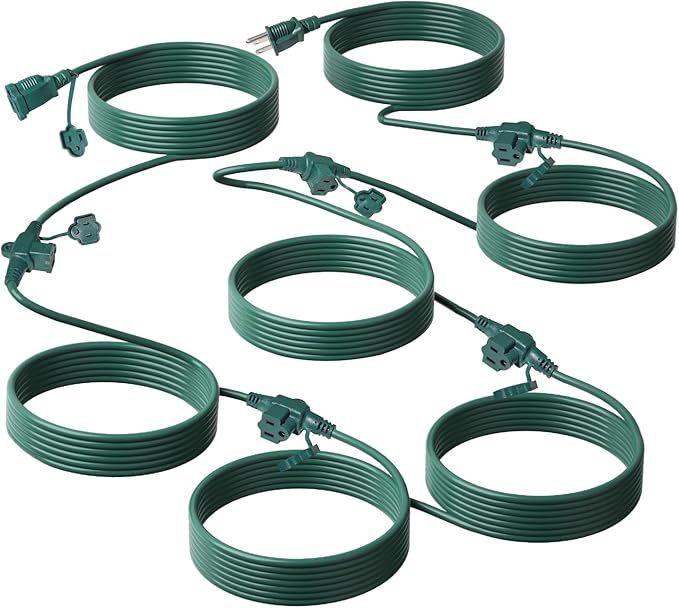 Oviitech 25FT Outdoor Extension Cord,5 Evenly-Spaced Outlet Plugs,Green Outdoor Power Strip,Multiple Outlets with Weatherproof Extension Cord.