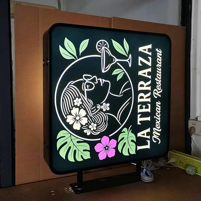Custom Square Light Box Sign - Double Sided Illuminated Advertising Board for Shop, Bar, Cafe, Tea Salon Decor, or Billboard with Printed Logo (12" to 28")