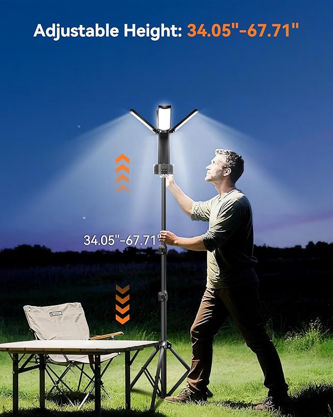 CORESLUX 10400mAh Rechargeable Camping Lights with Stand, 6000K Portable Work Light with 4 LED Lamp Heads, Magnetic Work Light Camping Essentials for Outdoor Work, Garage, Camping, Fishing