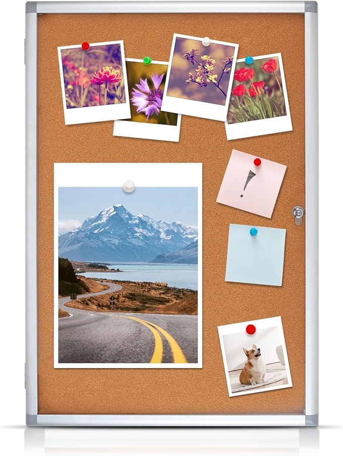 Enclosed Cork Bulletin Board Tamper-Proof Dispaly Case, Aluminium Frame, All-Weather Cork Noticeboard, Outdoor Enclosed Cork Board for School, Office, Restaurant, Hospital (36 X 24 Inches)