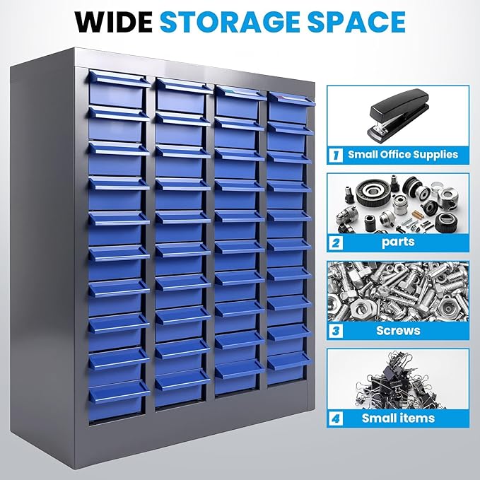 Nut and Bolt Storage Cabinet with ABS Drawer,Steel Small Parts Storage Organizer,25" H X 9" D X21 W Screw Organization for Garage Hardware,Nails,Fastener,Bolts,Nuts,and More (40 ABS Drawers)