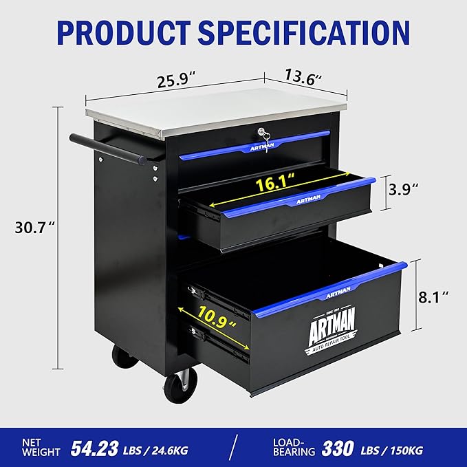 4 Drawers Rolling Tool Box on Wheels, Multifunctional Tool Chest Cabinet with Lock, Drawers Rolling Tool Cart Trolley Organizer Tool Storage Case for Garage,Warehouse - DIY Interconnectable