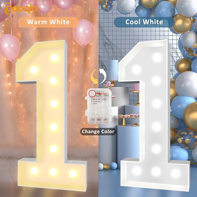 Pooqla 4 FT Light Up Marquee Numbers, Cool White and Warm White LED Large Lighted Marquee Numbers, Giant Mosaic Light Up Numbers for Balloons 9th 19th 90th Birthday Party Decoration, LED Number 9
