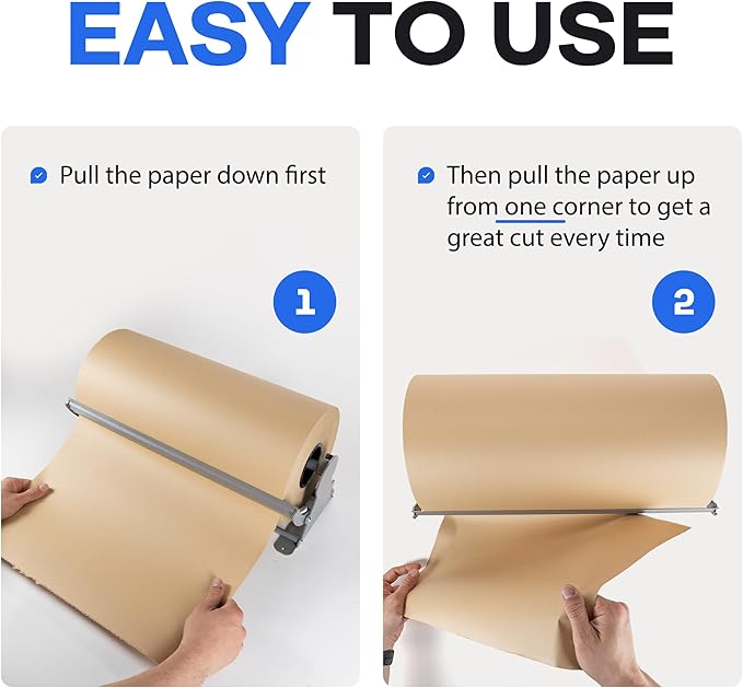 IDL Packaging 24" Kraft Paper Roll Dispenser & Cutter for Rolls up to 24" Wide and 9" in Diameter – Tabletop Reinforced Steel Paper Holder with a Cutter – for Kraft and Butcher Paper