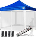 Eurmax USA 10'x10' Pop-up Canopy Tent Commercial Instant Canopies with 4 Removable Zipper End Screen Wall kit and Roller Bag, Bonus 4 SandBags(Blue)