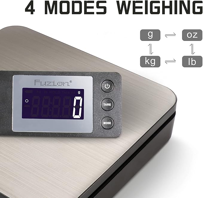 Fuzion Digital Shipping Scale 88lb × 0.1oz, Durable Stainless Steel Postal Scale with Tare, 4 Weighing Modes, Shipping Scale for Packages, Postage Package Scale with AC Adapter