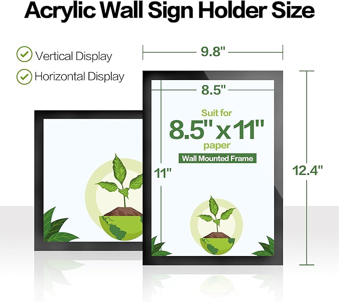 Acrylic Sign Holder 8.5x11 Wall Mount - 5 Pack Adhesive Frames, Magnetic Frame, Document & Picture Holder for Wall, Door, Glass Acrylic Frame with Strong Magnetic Sign Holder