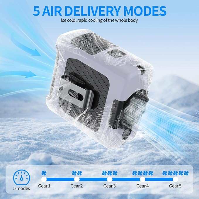 Portable Fan Wearable Personal Fan with 5 Speed Max 55 Working Hours Low Noise Portable Neck Fans Cooling Waist Fans for Camping Traveling LED Power Display 10000mAh Rechargeable (Gray)