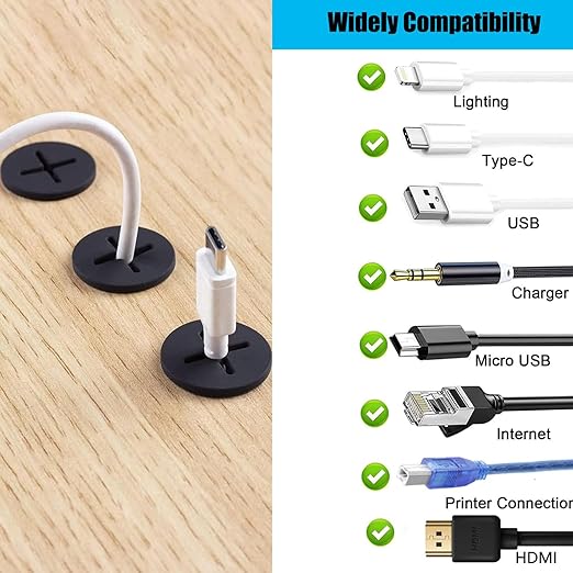 TuTuYa 10PCS Desk Grommet, Desk Grommet 1 Inch (25mm) Desk Cable Grommet Desk Cable Hole Covers with Hole Saw, Ideal Solution for Office and Home Table Cable