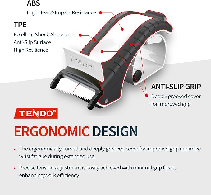 Heavy Duty Shipping Tape Dispenser: TENDO° Premium Line – Reusable, Replaceable, Eco-Friendly 2’’ Master Piece Dispenser for Pros with Patented 10° Sloped Chromium Blades - P-2200 (4th Gen.)_White