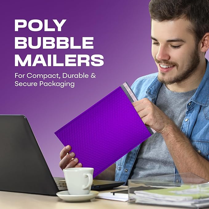 Purple Large Poly Bubble Mailers 9.5x14.5 inch #4 | Self Seal Padded Envelopes Cushioned Bubble Mailer | Usable Size 9.5x13.5 | WaterProof | Lightweight mailing Shipping Bags | 100 Pack Bulk