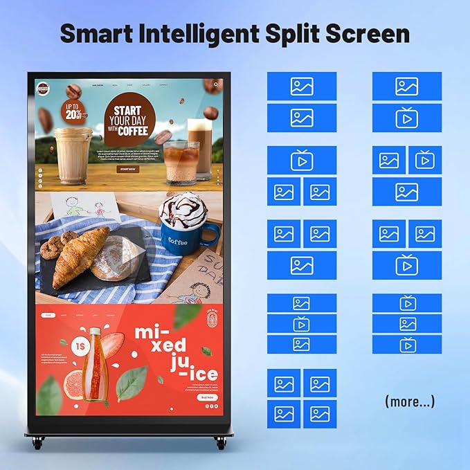 75 Inch Full Screen Indoor Floor Stand Digital Signage Digital Kiosks With Android System Lcd Poster Display With WiFi HDMI/USB Input Auto Media Player