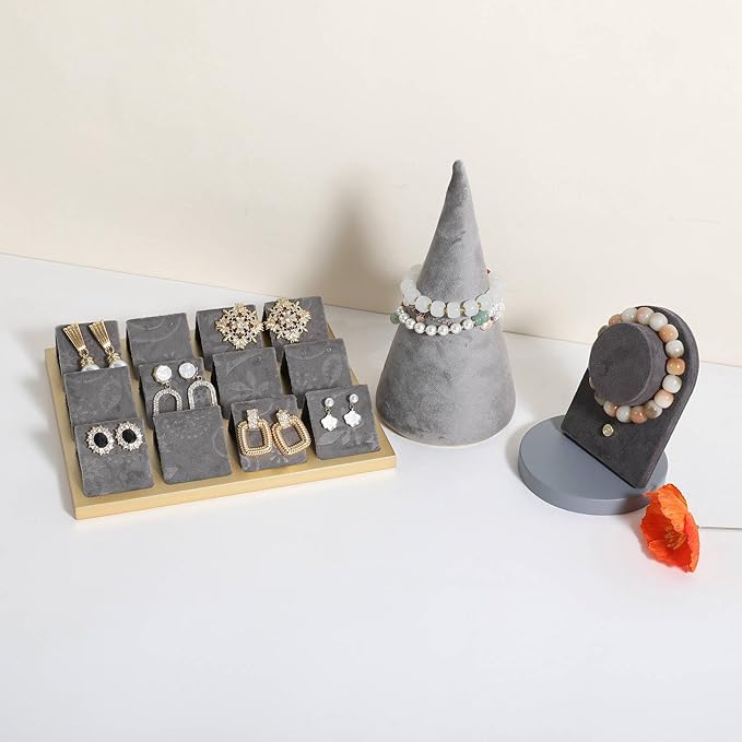 GemeShou Velvet bracelet display stand for selling, grey jewelry bangle holder with golden base, felt bracelet storage organizer for nightstand home decor【Bracelet holder-grey】