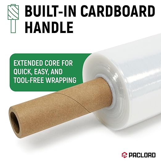 5" x 1000' Industrial Strength Clear Stretch Wrap with Extended Core Handle, Ready to Use Pack of 1 Stretch Film Mini Roll, 80 Gauge Thick, 500% Elongation - Shrink Wrap for Moving, Packing