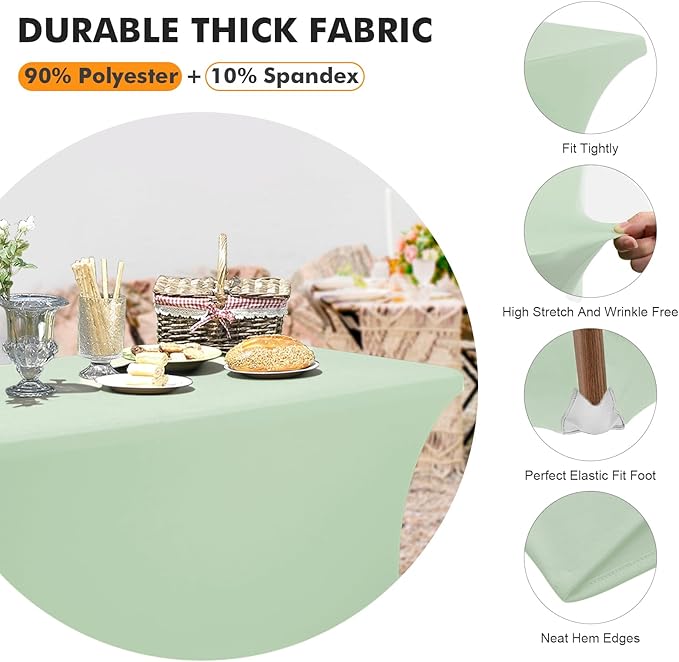 SEPARO Spandex Table Cover 2 Pack 6FT Sage Green Fitted Tablecloths,Washable Wrinkle Resistant Stretch Table Cloth Rectangle for Party Hosting Supplies,Wedding Decorations,Vendor Display,Banquet