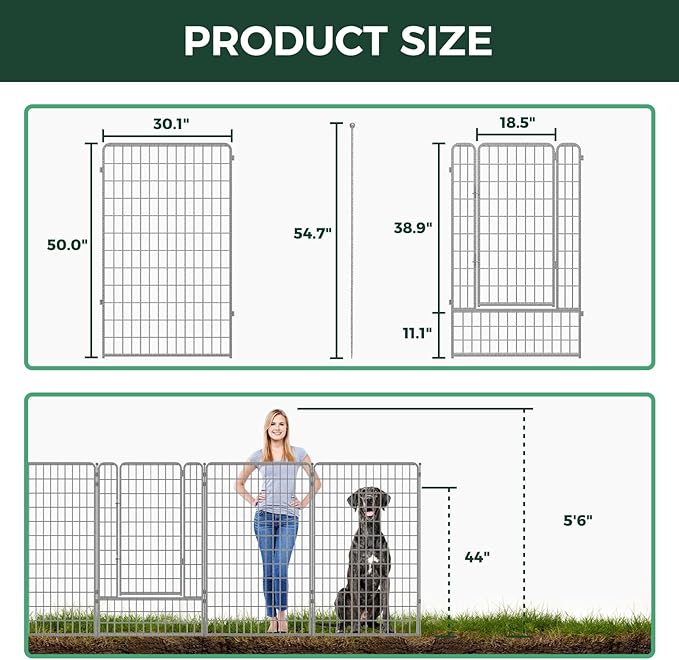 FXW Garden Fence Outdoor for The Yard – 50in(H) x 41.7ft(L) Heavy Duty Metal Animal Barrier for Dog and Rabbit, Decorative Dog Fence, 16 Panels, Silver
