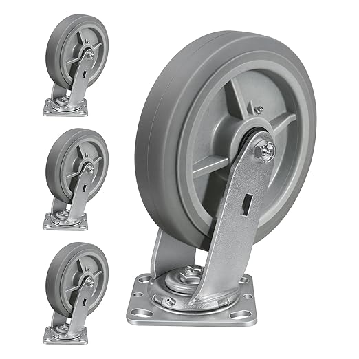 8'' × 2'' Caster Wheels, Heavy Duty Industrial Casters Set of 4 Rubber Wheels, Load 4000lbs Capacity, Swivel Caster for Cart Dolly Toolbox Trolley (4 Swivel)