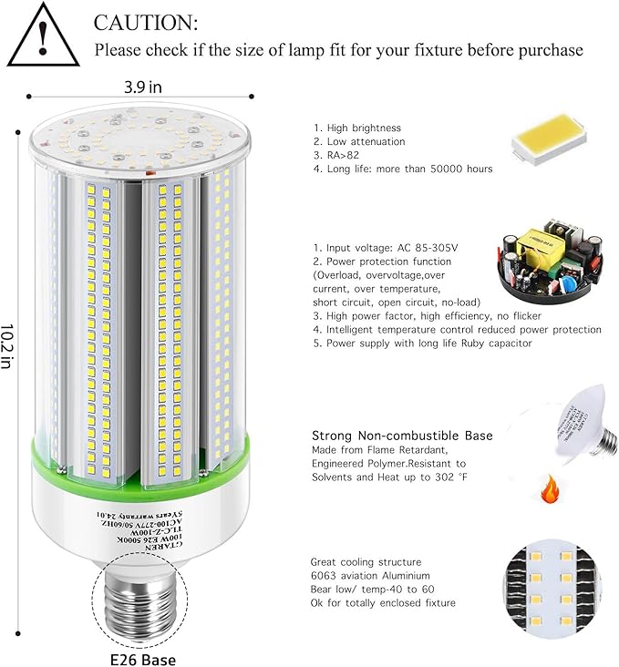 2-Pack 50w Corn LED Light Bulb,E26/E39 led Bulbs,120-277v 5000k,Replacement HID HPS Mercury Vapor CFL Metal Halide Lamp for Indoor Outdoor Garage Yard Driveway Storage Room Work Shop