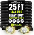 25ft Outdoor/Indoor Extension Cord 14/3 Gauge Heavy Duty 3 Prong SJTW, Waterproof, Flexible Cold-Resistant Long Power Cord,15A 125V 1875W, Black by LifeSupplyUSA