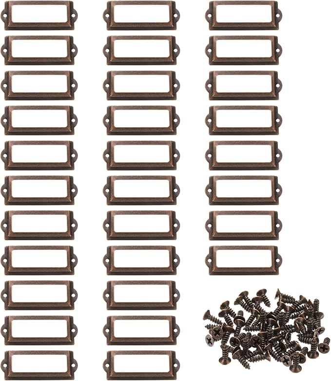 PATIKIL 83x32.5mm Metal Label Holders, 30 PCS Label Name Card Tag Frames with Screws for Office Library File Cabinets Shelves Wood Drawers Fabric Bins, Red Bronze
