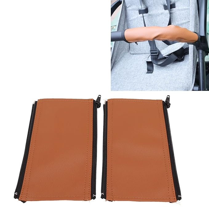 Garosa Stroller Handle Cover Universal Handle Sleeve Cover Removable Zipper PU Leather Handlebar Sleeve Cleanable Cart Replacement Grip Bar(Brown)