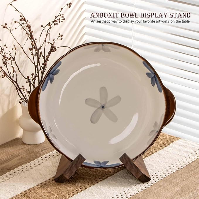 Bowl Stands for Display, 6.5 Inch Plate Holder, Wooden Easel Frame Holder, Display Stand for Large Deep Platters and Dishes, 6.5" H x 9" W x 7.9" D (For Bowls under 5" in Depth)
