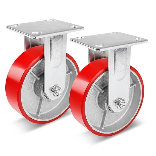 Nefish 6 Inch Industrial Fix Casters Heavy Duty No Noise Polyurethane Wheel on Steel Hub, 1200 Lbs Load Capacity Per Rigid Casters for Utility Cart, Dollies (2 Pack)