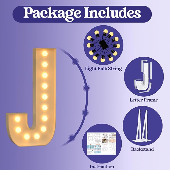 Marquee Letters 4 Feet Tall, 4FT Large Light up Letters J, Big Sign J with Warm White Light for Birthday Wedding Proposal Engagement Graduation Party Backdrop Decorations